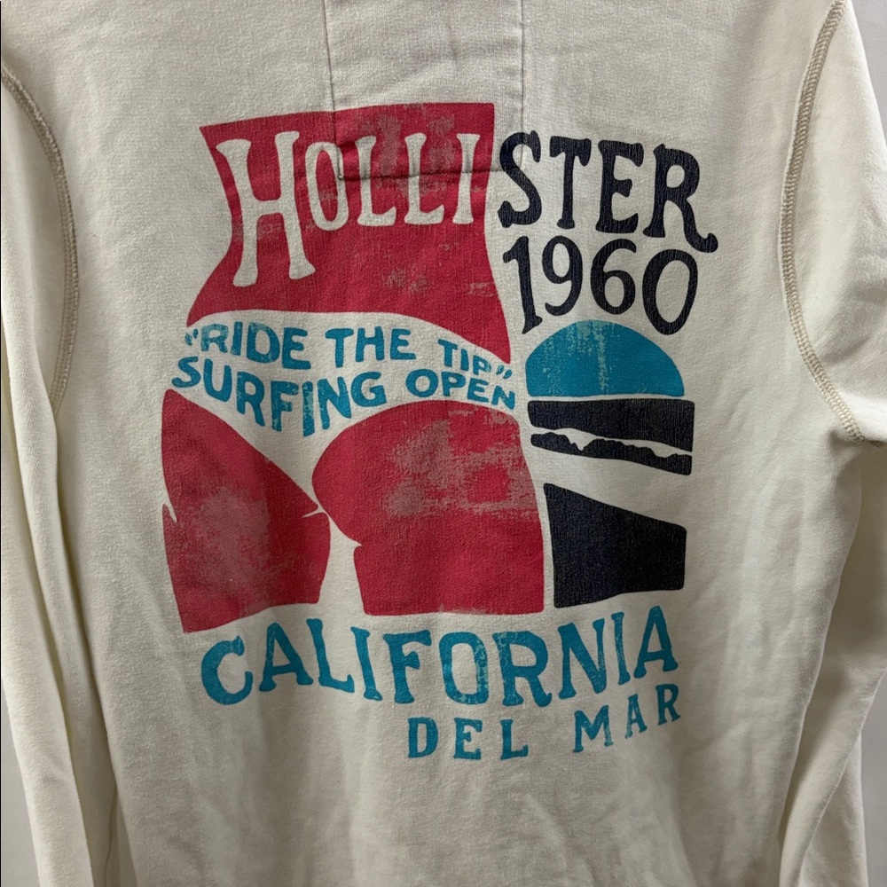 Hollister White Men's Hoodie Size Medium Fill Zip California - Picture 9 of 9